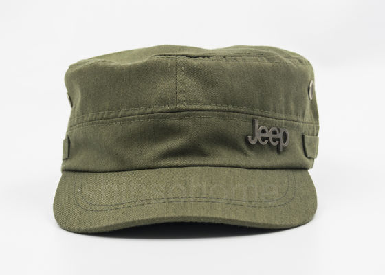 Vert militaire d'armée de chapeau de coton d'insigne de 4 panneaux avec la boucle en bronze en métal pour des adultes