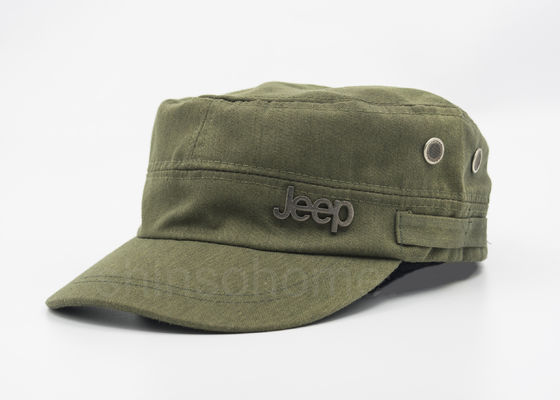 Vert militaire d'armée de chapeau de coton d'insigne de 4 panneaux avec la boucle en bronze en métal pour des adultes
