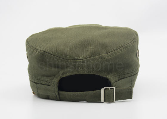 Vert militaire d'armée de chapeau de coton d'insigne de 4 panneaux avec la boucle en bronze en métal pour des adultes