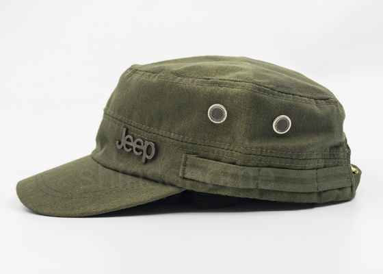 Vert militaire d'armée de chapeau de coton d'insigne de 4 panneaux avec la boucle en bronze en métal pour des adultes